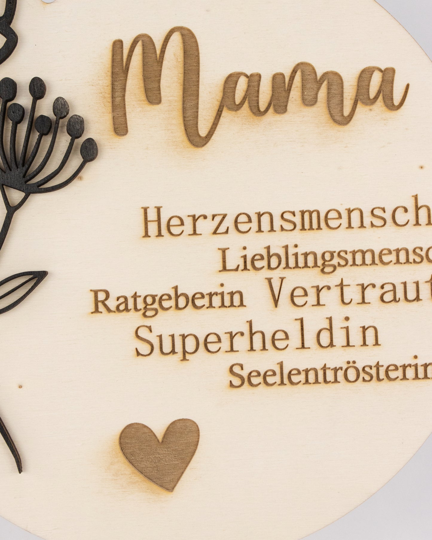 Holzschild - Mama mit dekorativen Blumen