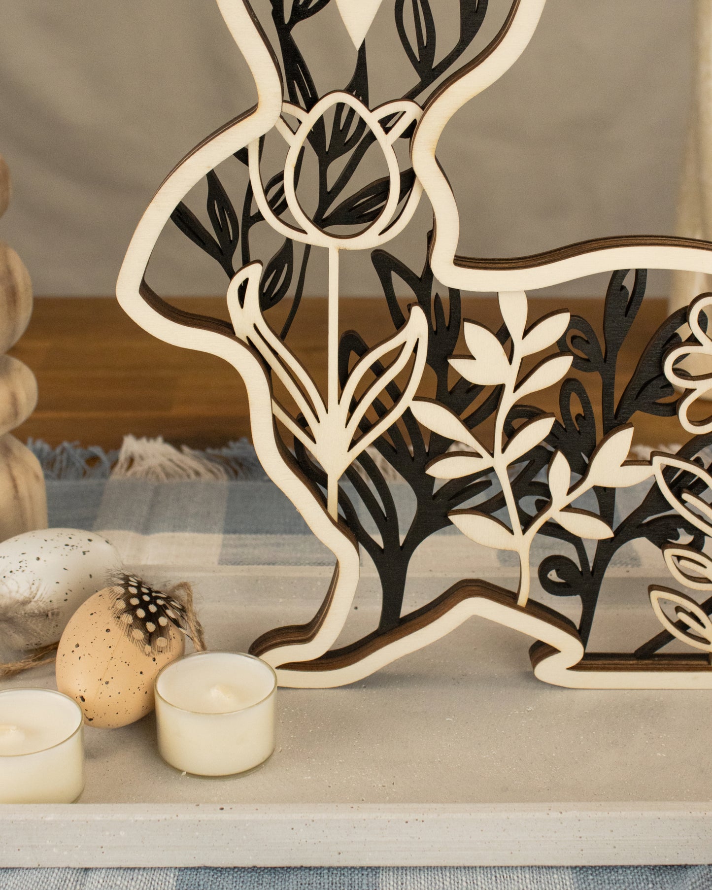 Hase 3D Optik - mit Blumen und farblichem Akzent