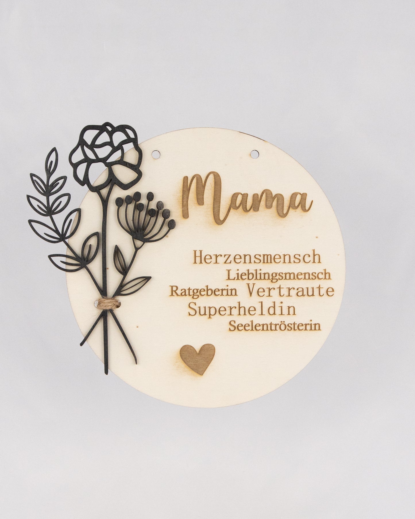 Holzschild - Mama mit dekorativen Blumen