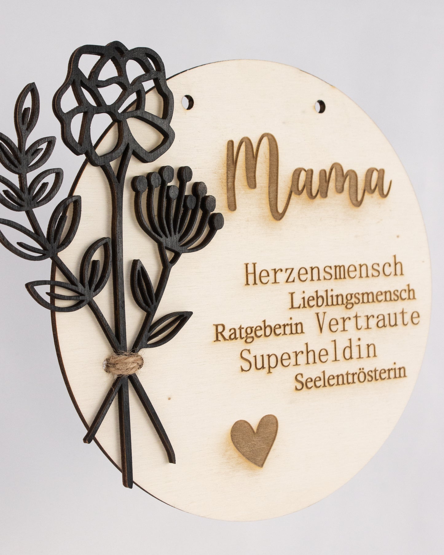 Holzschild - Mama mit dekorativen Blumen