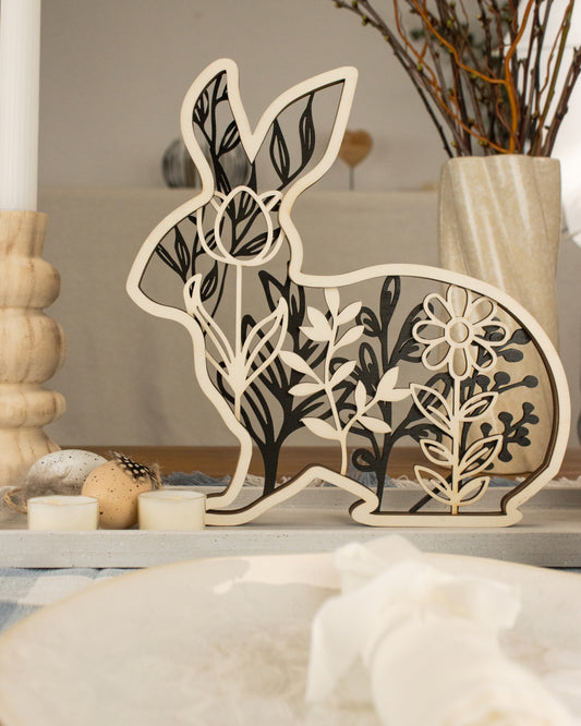 Hase 3D Optik - mit Blumen und farblichem Akzent