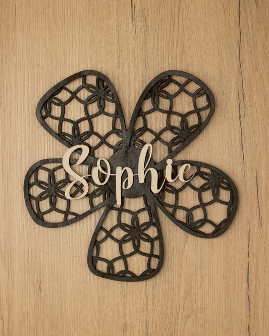 Personalisiertes Namensschild - Blume mit Muster